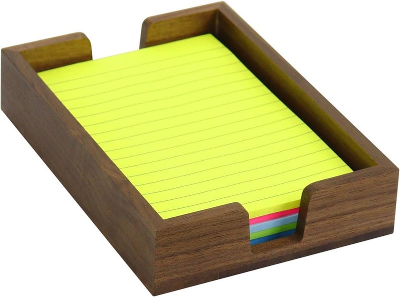MultiBey Walnut Wood Sticky Notes Holder for Desk, 4x6 Inch Self -Sticky Note Memo Holder, Wooden Sticky Note Dispenser Office Desk Organizer for Dorm Room Office Home School (S) - Image 1